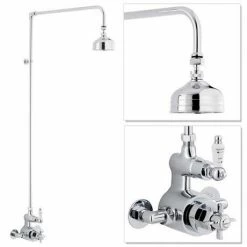Nuie Traditional Twin Exposed Shower Valve & Rigid Riser Kit W 4" Apron Fixed Shower
