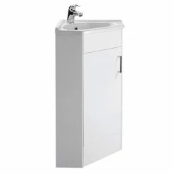 Nuie Floor Mounted Corner Vanity Unit - Gloss White - 555mm With Chrome Handle - CU001