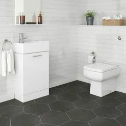 Nuie Cubix Gloss White Vanity Unit With Concealed Cistern, Square BTW Pan & Soft Close Seat