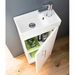 Nuie - Minimalist Compact Floor Standing Basin Unit W400 X D222mm - Gloss White - NVX192 -Nuie Sales Store NVX192 d2 460