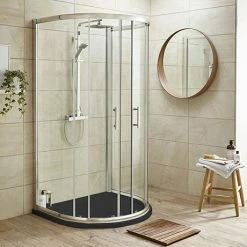 Nuie Pacific D-Shape Shower Enclosure + Slate Grey Shower Tray
