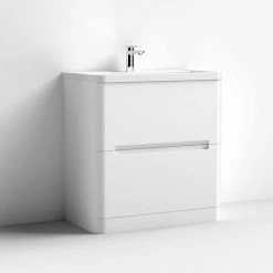 Nuie Elbe Satin White 800mm Floor Standing 2-Drawer Vanity Unit - PAR103A -Nuie Sales Store PAR103A D2 460