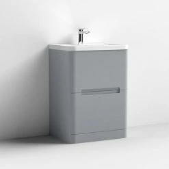 Nuie Elbe Satin Grey 600mm Floor Standing 2-Drawer Vanity Unit - PAR201A -Nuie Sales Store PAR201A D2 460