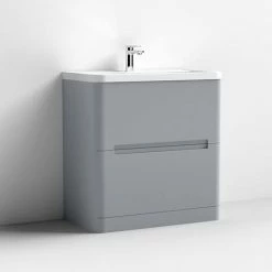 Nuie Elbe Satin Grey 800mm Floor Standing 2-Drawer Vanity Unit - PAR203A -Nuie Sales Store PAR203A D1 460