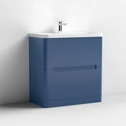 Nuie Elbe Satin Blue 800mm Floor Standing 2-Drawer Vanity Unit - PAR303A -Nuie Sales Store PAR303A D1 460