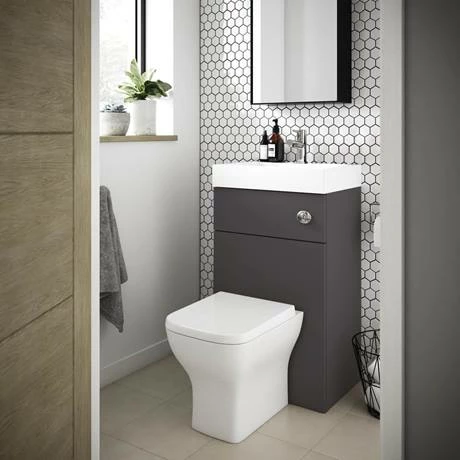 Nuie Athena 500 Gloss Grey 2-In-1 Basin, Concealed Cistern & WC Unit - PRC945CB 5 Nuie Athena 500 Gloss Grey 2-In-1 Basin, Concealed Cistern & WC Unit - PRC945CB - Image 3