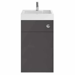 Nuie Athena 500 Gloss Grey 2-In-1 Basin, Concealed Cistern & WC Unit - PRC945CB