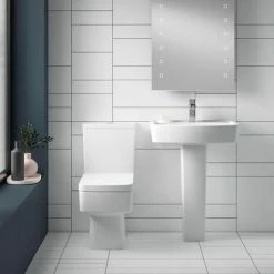 Nuie Bliss 4 Piece Bathroom Suite - CC Toilet & 1TH Basin With Pedestal - 2 X Basin Size And Seat Options -Nuie Sales Store PREM BLISS 4P d4 460