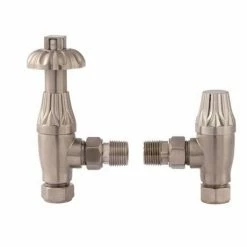 Nuie - Traditional Thermostatic Angled Radiator Valves - Satin Nickel - MTY142