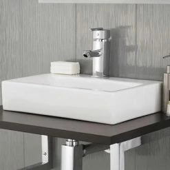 Nuie Rectangular Counter Top Ceramic Basin - 460 X 330mm -Nuie Sales Store Rectangular Counter Top Ceramic Basin BAS007 n d2 460