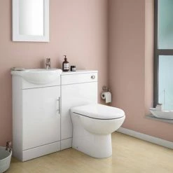 Nuie Sienna W920 X D200mm High Gloss White Vanity Unit Cloakroom Suite + D-shaped Pan -Nuie Sales Store SIE001 VTY d7 460
