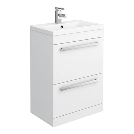 Nuie - 600 X 400mm Floor Standing Mid Edge Basin & Cabinet - Gloss White - VTFE600 3 Nuie - 600 X 400mm Floor Standing Mid Edge Basin & Cabinet - Gloss White - VTFE600